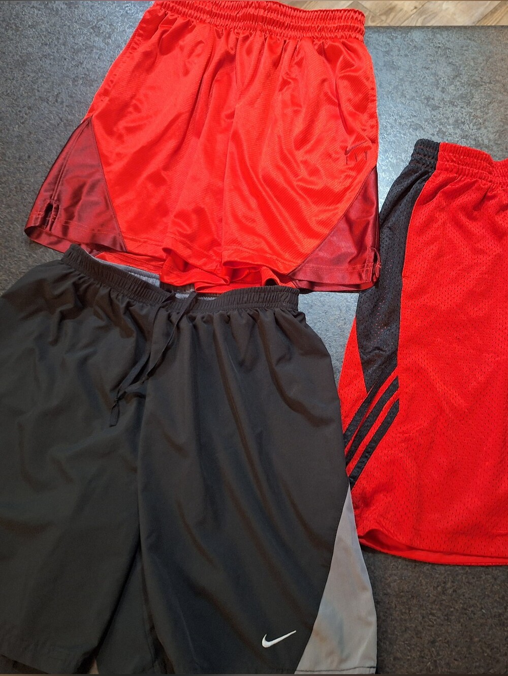 Red Adidas Athletic Shorts + Red & Black Nike Shorts Lot, Small